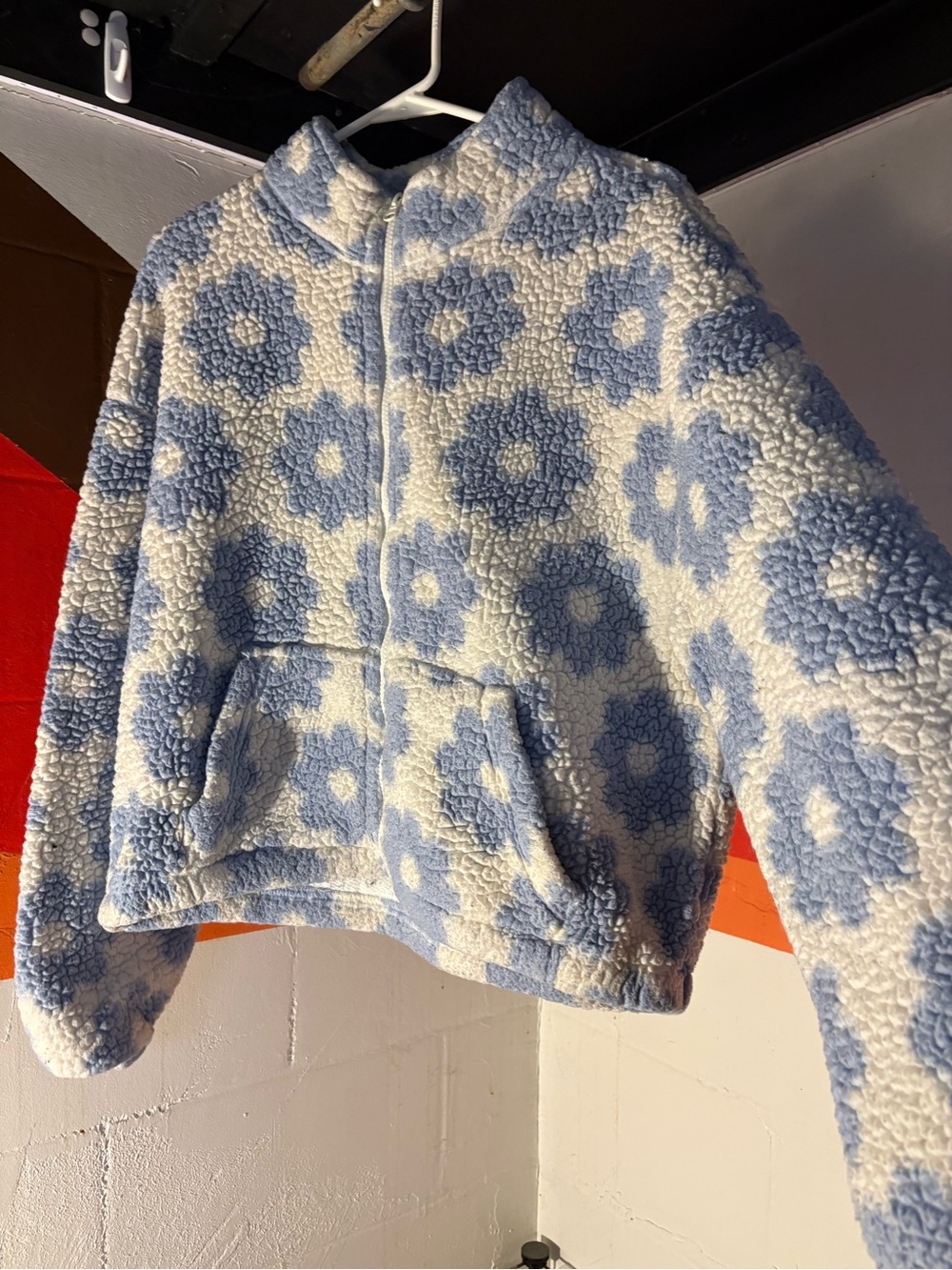 PacSun Blue and White Floral Sherpa Puffer Jacket